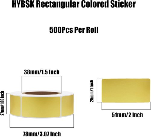 Hybsk Gold Color-Coding Labels - 1x2 Inch Rectangle Inventory Stickers | 500 Labels Per Roll
