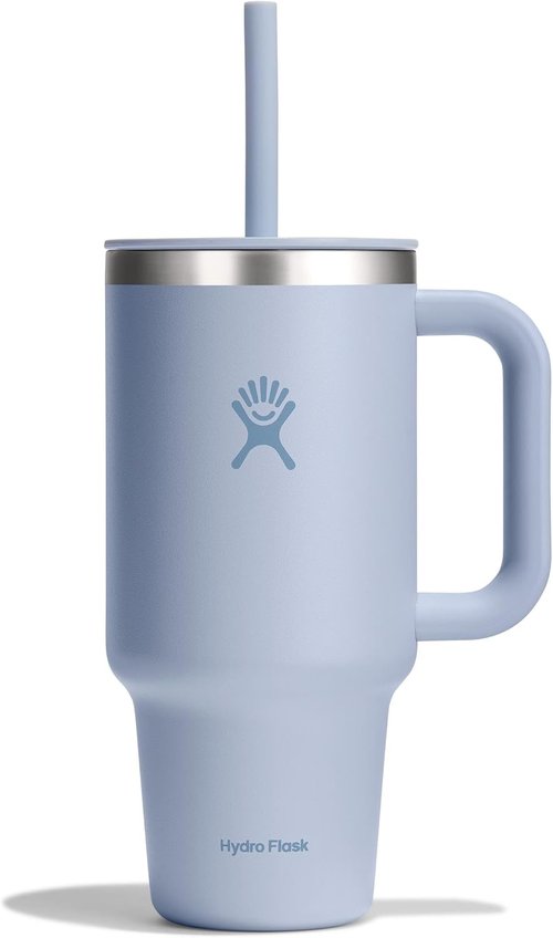Hydro Flask Travel Tumbler - Insulated Stainless Steel with Handle, Lid & Straw | 32 Oz Surf Blue