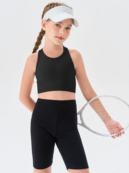 Haloumoning Girls Athletic Sports Bra - Racerback Design for Dance & Yoga | Sizes 7-14 Years