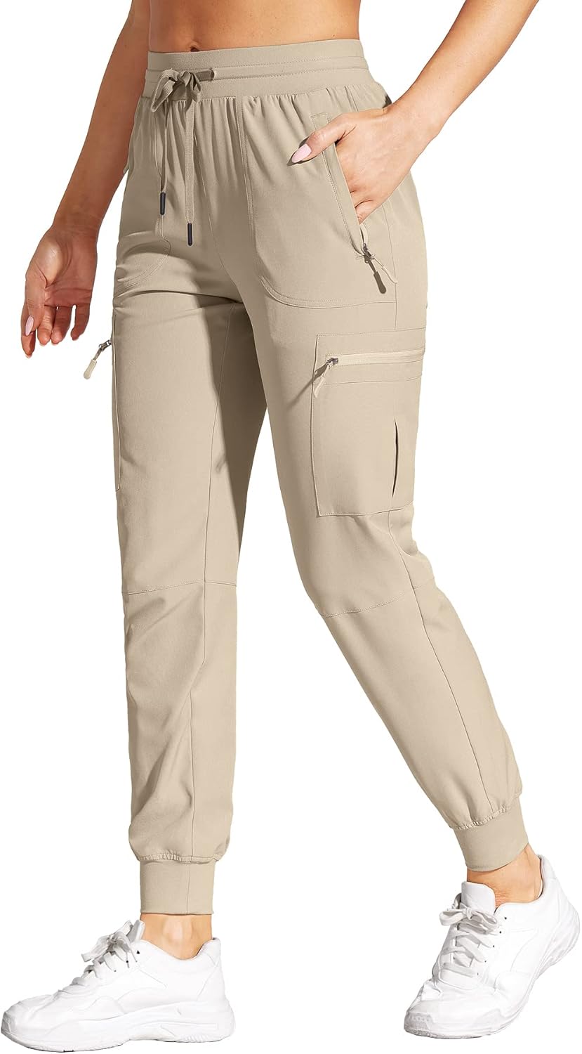 Skiennix Women's Cargo Joggers - Lightweight, Quick-Dry, Water-Resistant Hiking Pants with Zipper Pockets