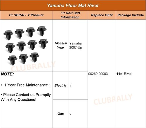 CLUBRALLY Yamaha Floor Mat Rivet, Golf Cart Floor Mat Clips Applicable to 2007-Up Yamaha Driver Golf Cart, Pack of 11