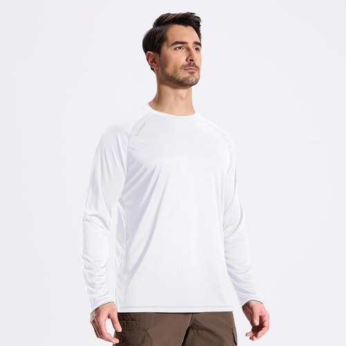 LOOGU Men's Rash Guard - UPF 50+ UV Sun Protection Lightweight Long Sleeve Shirt for Outdoor Activities | White
