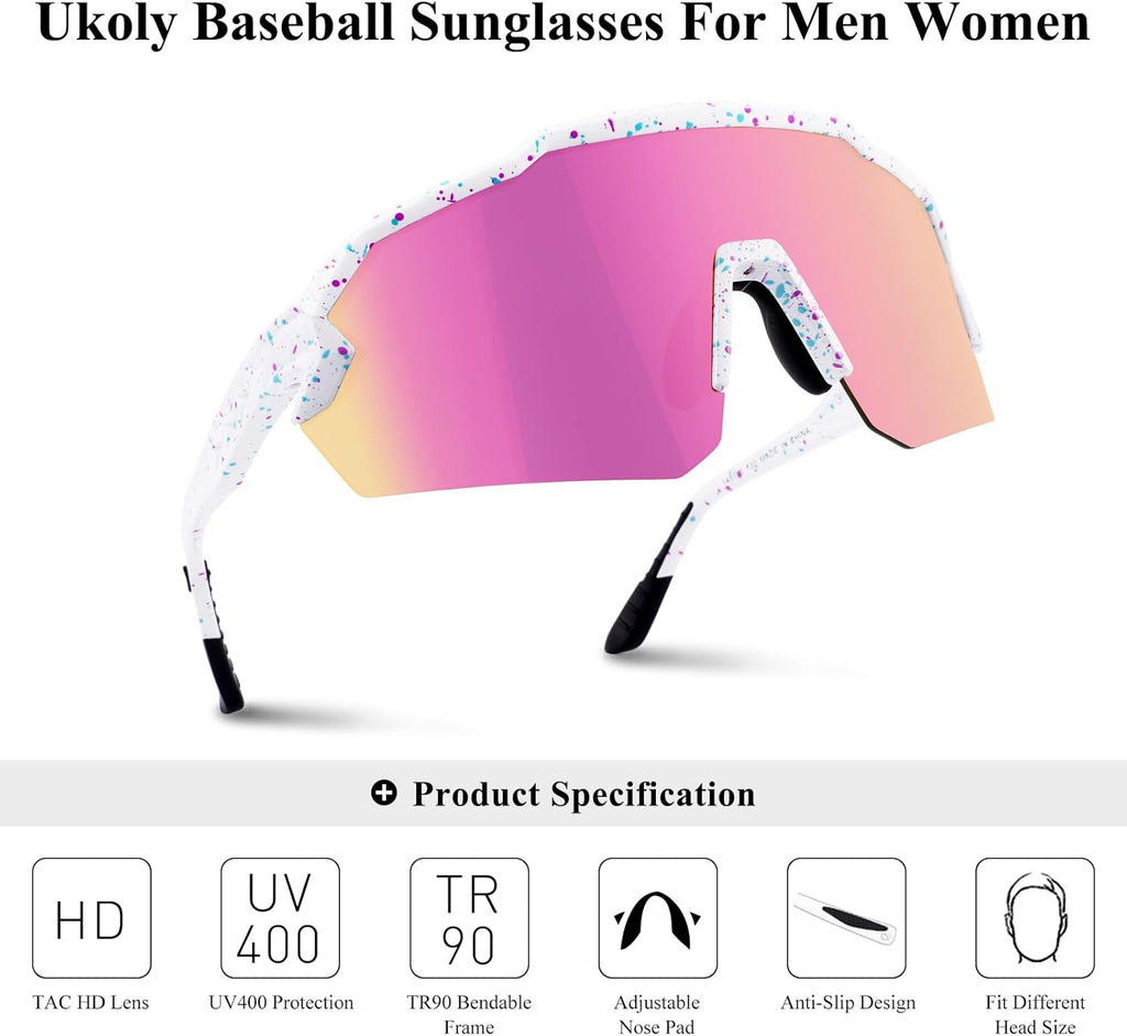 Ukoly Baseball Sunglasses - UV400 Protection Sports Eyewear for Men & Women | Lightweight TR90 Frame
