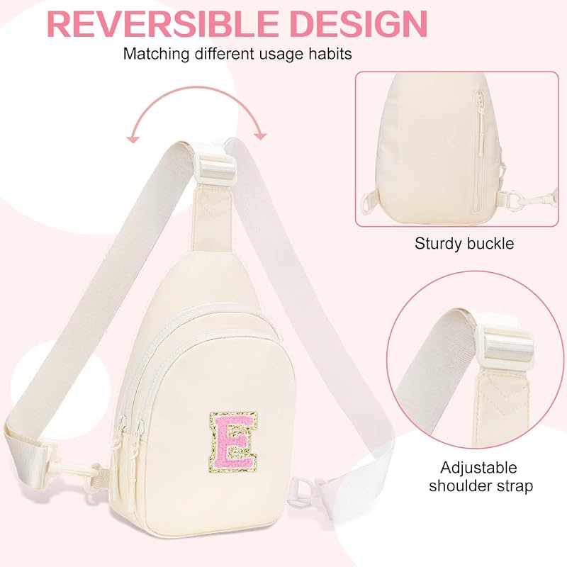 Beige Personalized Belt Bag for Girls — Initial Letter Patch Fanny Pack, Adjustable Crossbody