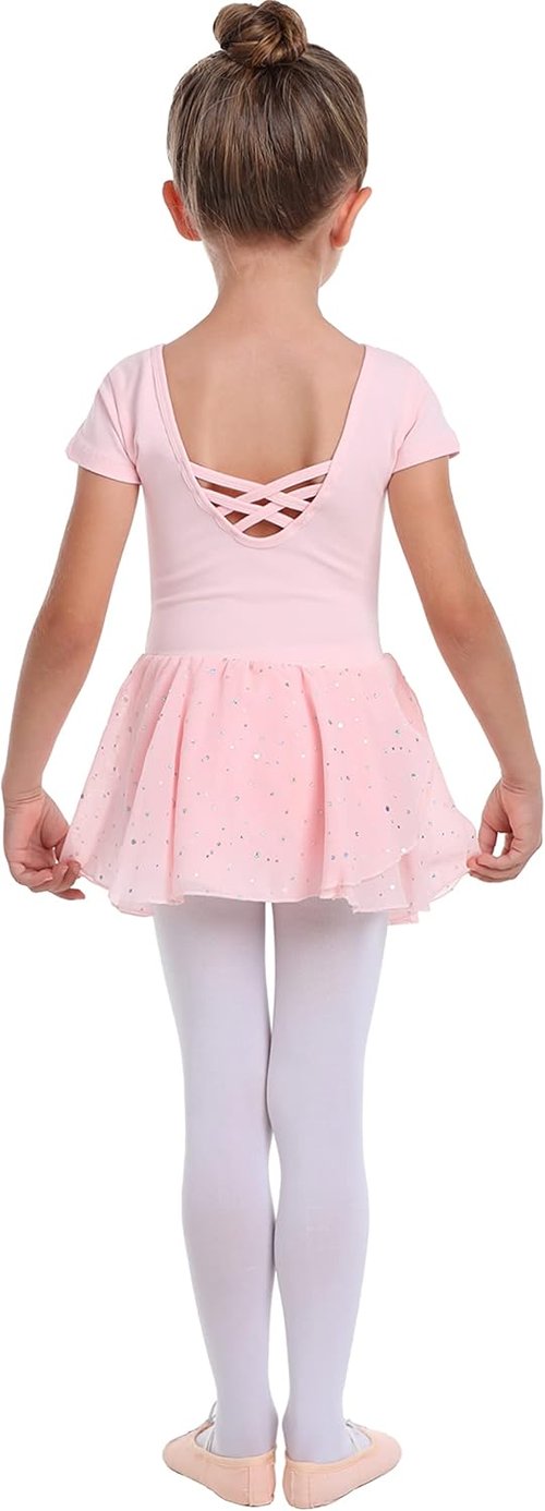 Danswan Toddler Girls' Ballet Leotard Dress - Long Sleeve Tutu Outfit with Glitter Skirt