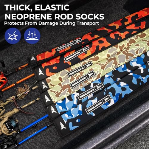 Blue Camo Fishing Rod Sleeves Set for Casting & Spinning Rods - 4 Pcs