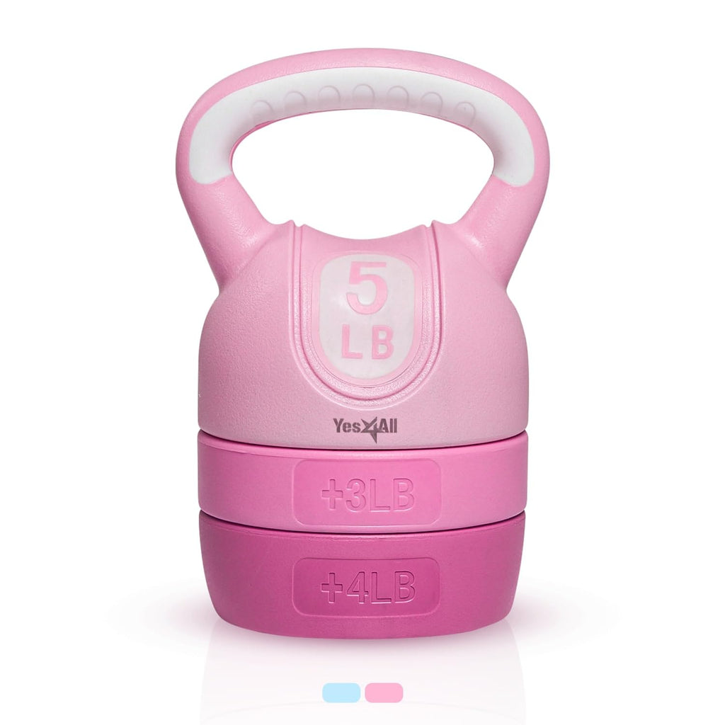Yes4All Adjustable Kettlebell for Women – Pink Home Gym Set, 5lb–12lb Adjustable Weight, Compact Kettlebell Set for Strength Training