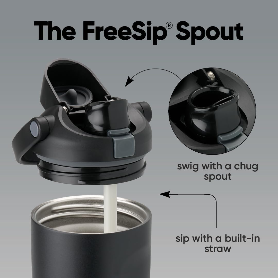 Owala FreeSip Sway - 40-Oz. Stainless Steel Water Bottle - Sleek Black Finish