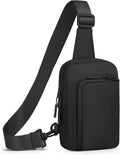 Mini Sling Bag for Men Women, Crossbody Fanny Packs Fits for 6.3" Phone, Reversible Nylon Chest Bag for Travel Running Hiking (Black)