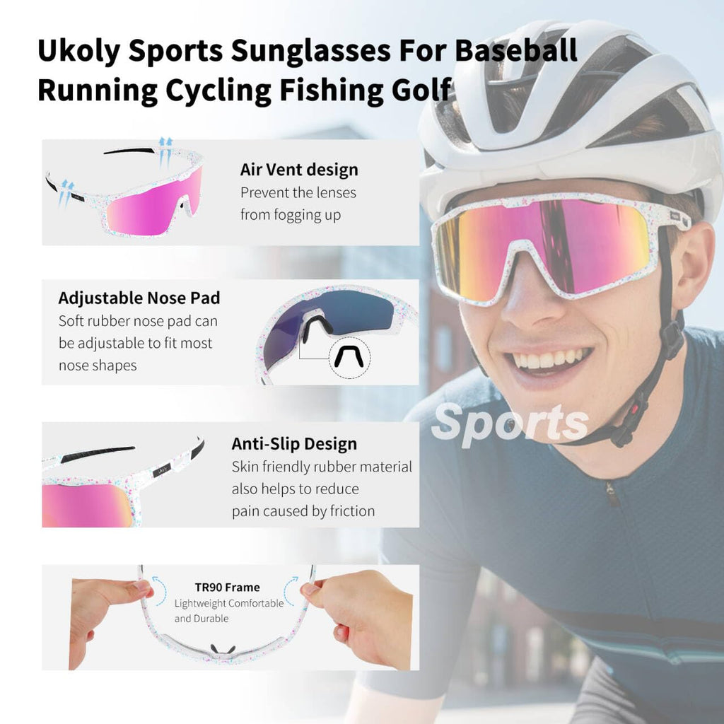Ukoly Cycling Glasses Running Baseball Fishing Golf Sunglasses For Men Women,Sports Sunglasses HD Lens UV400coating 620 Pink
