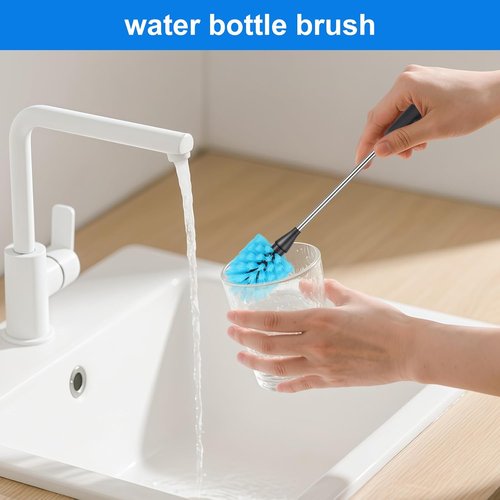 Bottle Brush,15-inch Long, Bottle Brush Cleaner, Bottle Scrubber, Kitchen Scrub Brush Suitable for Water Bottles, Cups, Glasses, Baby Bottles, Wine Glasses, (1, Blue)