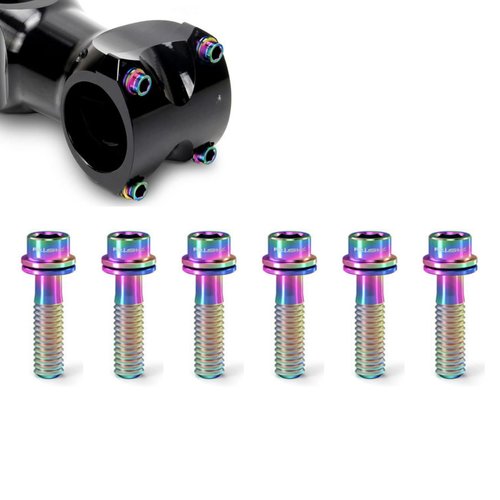 Juscycling Pack of 6 pcs Titanium Bolts Screws for MTB Road Bicycle and Mountain Bike Stem, M5X18mm (Oil Slick)