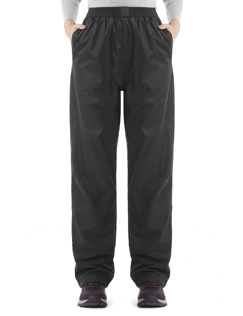 iCreek Women's Rain Pants Waterproof Breathable Lightweight Over Pants - Black, Petite Medium