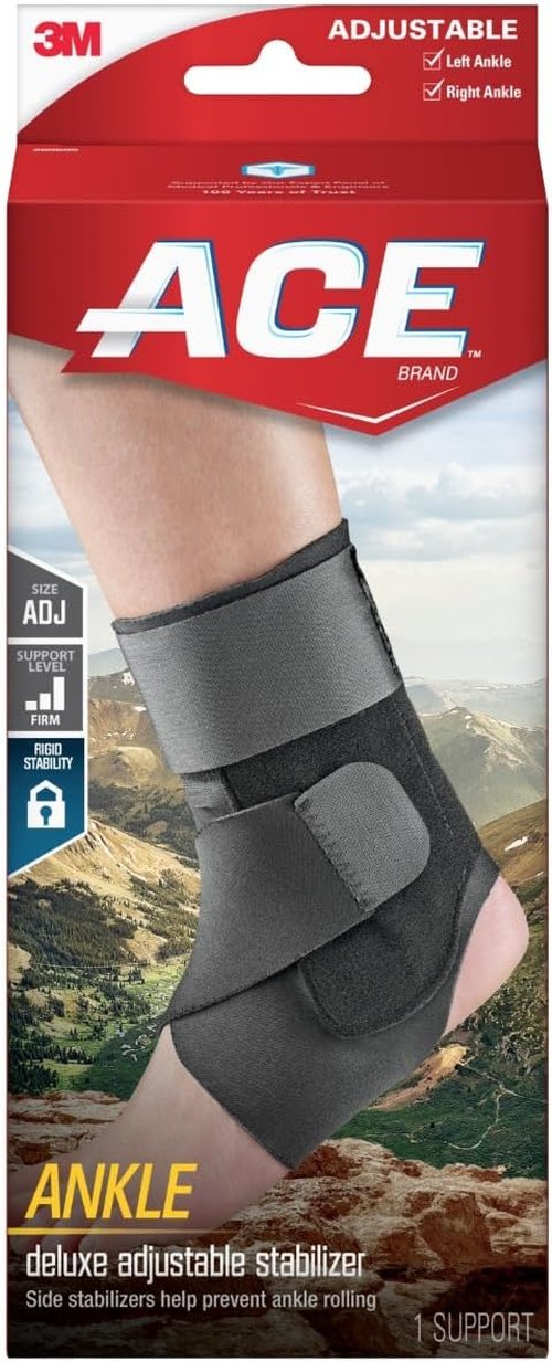 ACE Deluxe Ankle Stabilizer - Adjustable Support for Injury Recovery | Black, 1 Pack