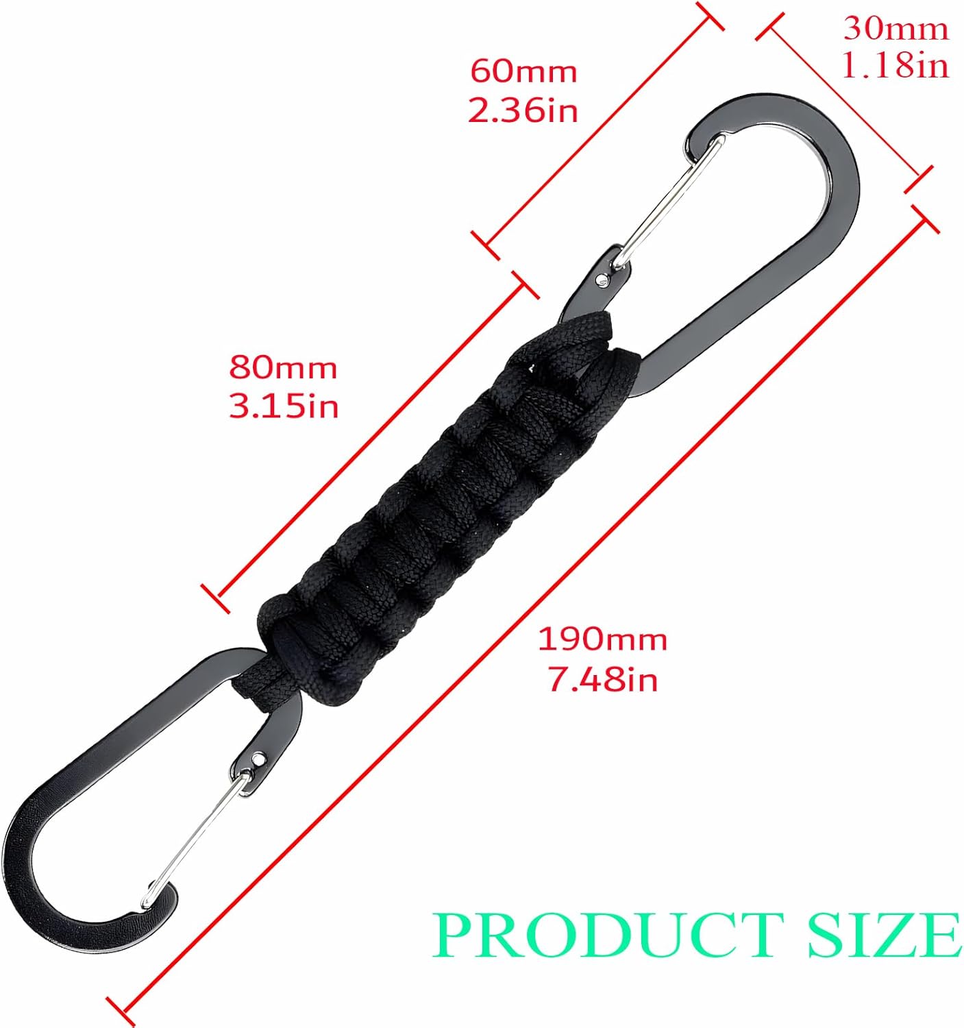 Skiennix Paracord Keychain Carabiner - Double Hooks for Camping, Hiking, and Stroller Use | Durable Clip for Water Bottles and Tools