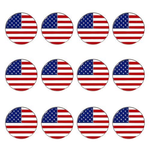 GOLTERS Golf Ball Markers Assorted Patterns Value Pack of 12 Golf Gifts, Golf Cap Clips and Divot Repair Tools Parter Accessories Sets for Men Women Golfer (Flag 12pcs)