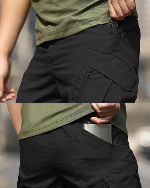 whox Men's Work Cargo Pants Tactical Hiking Casual Water Resistant Ripstop Trousers for Outdoor with 6 Pockets(No Belt) Black