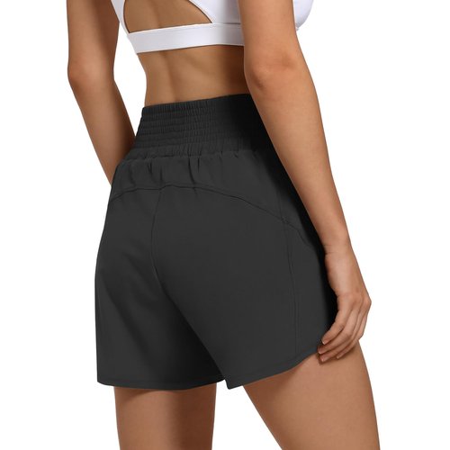 SAFWAK Women's High Waist Athletic Shorts Quick Dry Sporty Workout Running Shorts for Women with Zipper Pocket Black, S