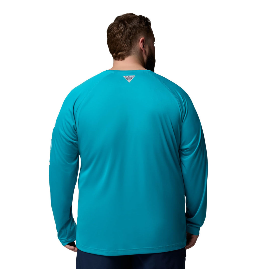Columbia Men's PFG Terminal Tackle Long Sleeve Fishing Shirt, Ocean Teal/White Logo, 6X