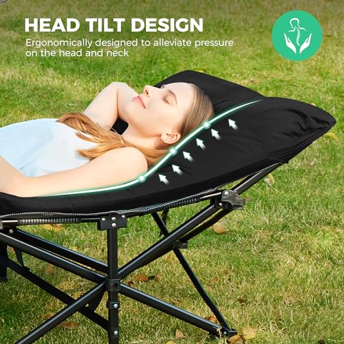 Folding Camping Cot for Adults with Mattress - Black, 75x28x14 Inches - Portable Bed