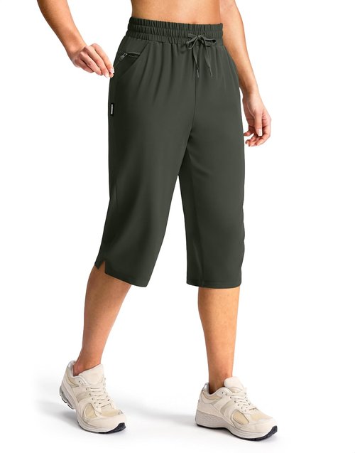 G Gradual Women's Lightweight Hiking Shorts - 15" Below The Knee Capris with Zipper Pocket
