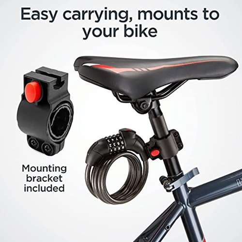 IDEALUX Bike Lock Cable with Mounting Bracket, Bicycle Cable Lock with 5 Digit Combination, 4 Feet Long x 1/2 Inch (Black)