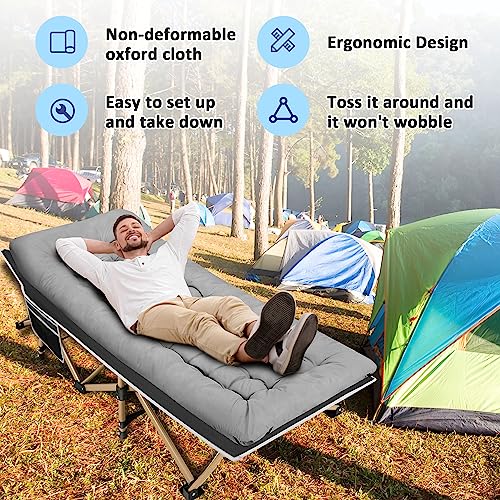 HABUTWAY Grey Camping Cot for Adults 75" x 28" with Mattress & Carry Bag, Supports 600 lbs