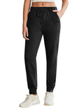 PINSPARK Women's Joggers Pants with Pockets, Stretch Athletic Track Pants Lightweight Running Workout Sweatpants Black L