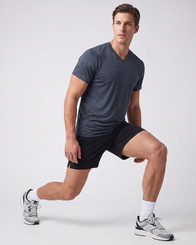 5 Pack Men's Dry Fit V-Neck T-Shirts – Quick Dry Gym Tees, Set 1+Large