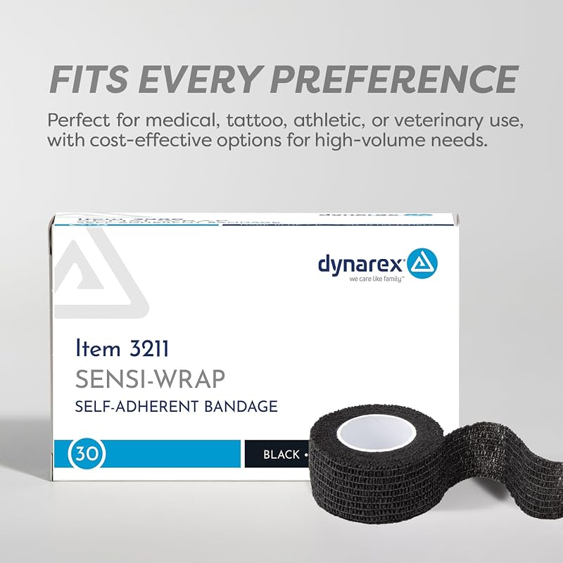 Sensi-Wrap Self-Adherent Bandage Rolls, Black 1" x 5 yds - 30 Count (Pack of 1)