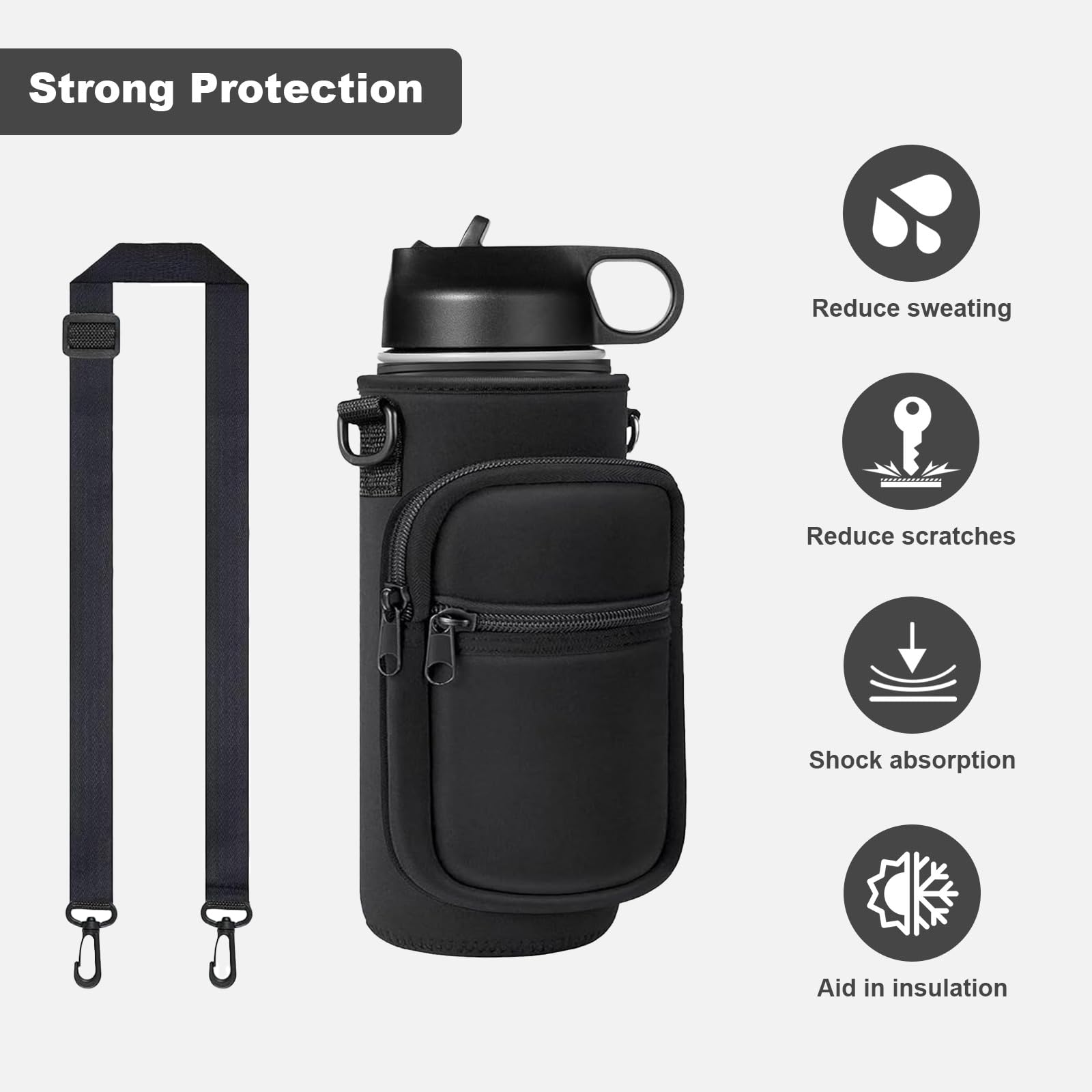 Water Bottle Holder with Strap, 32/40 oz Insulated Water Bottle Sling Bag Crossbody, Water Bottle Carrier Bag with Phone Pocket and Small Pocket for Walking Hiking Camping Fishing(3.34"W * 7.87"H)