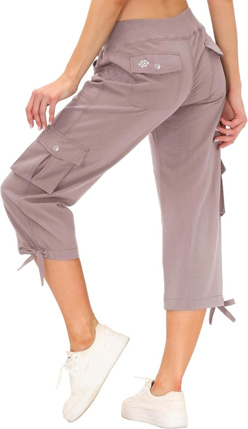 MoFiz Women's Capris - Lightweight Casual Cargo Pants with Pockets | Comfortable Loose Fit for Hiking