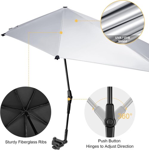 G4Free Adjustable Chair Umbrella - XL UV Protection Sun Shade for Beach, Stroller, Golf Cart, Patio