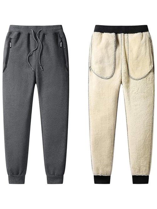 STICKON Mens Fleece Lined Joggers Sweatpant Winter Cotton Sweat Pants Drawing with Pockets Grey L