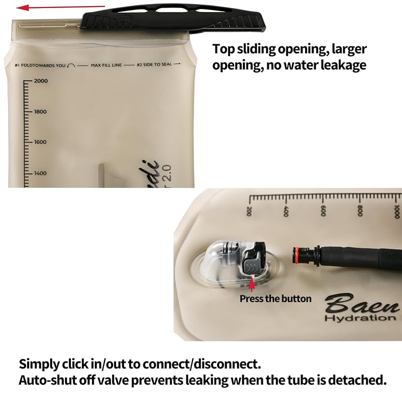 Baen Sendi Light Gray 2L TPU Hydration Bladder with Insulated Tube & High-Flow Bite Valve