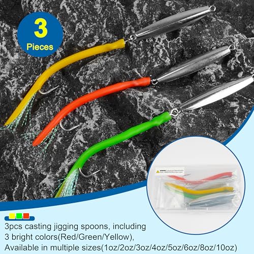 Saltwater Diamond Jig Fishing Lure 3pcs 3oz - Striped Bass & Deep Sea Tackle