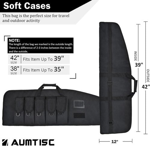 AUMTISC Tactical Soft Gun Case - Rifle Carrying Range Bag with 5 Pouches & Adjustable Sling | 38-42 Inch