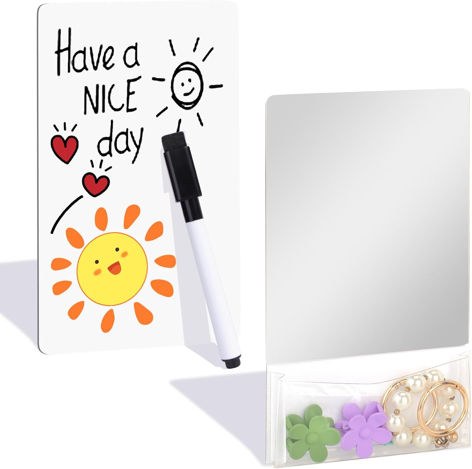 XANGNIER School Locker Accessories - Magnetic Mirror & Whiteboard Set | Back to School Essentials, White