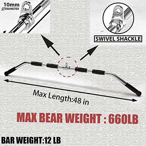 Heavy Duty Lat Pulldown Bar with Rubber Handgrips - 48 Inch Cable Attachment for Home Gym
