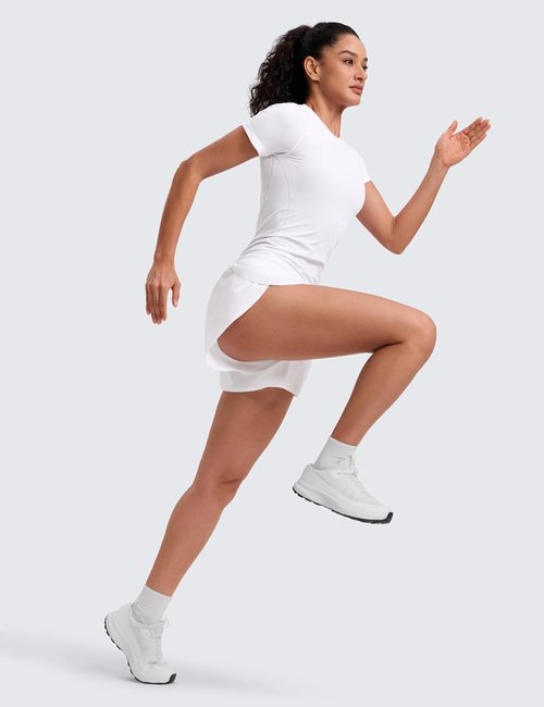 CRZ YOGA Seamless Workout Tops for Women - Breathable Short Sleeve Gym & Yoga Tees in Hip Length