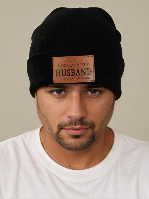 Husband Gifts Worlds Best Husband Ever Beanie Leather Hat for Men from Wife Christmas Stocking Stuffers Birthday Wedding Anniversary Valentine Couple Gift Ideas Accessories Stuff Black