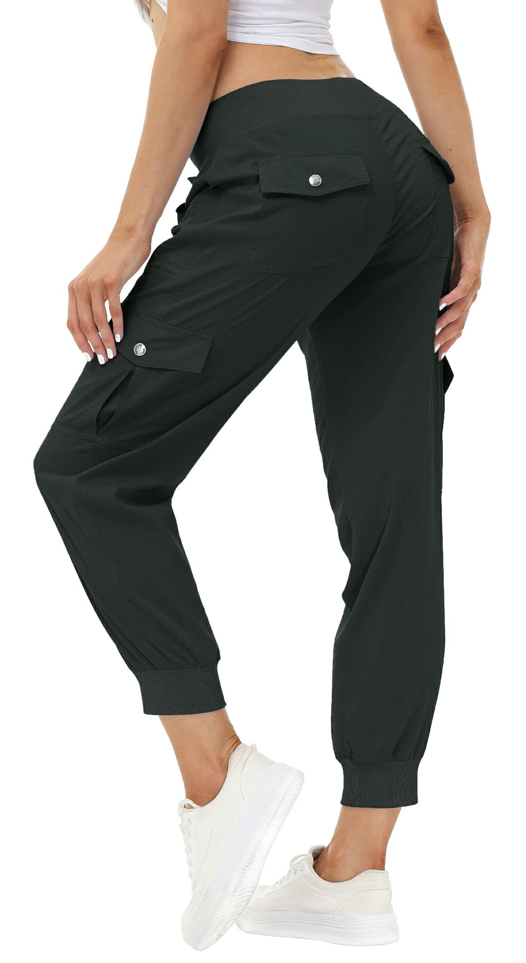 MoFiz Women Cargo Pants with Pockets Lightweight Outdoor Summer Travel Casual Hiking Pants Running Joggers Sweatpants Elastic Waist Dark Grey 3XL