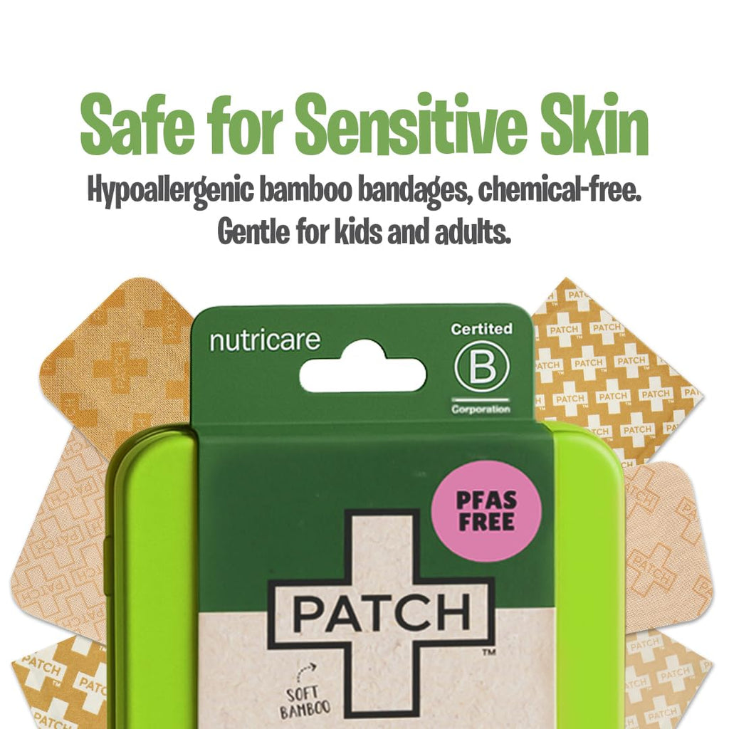 PATCH On-The-Go Natural Bamboo Adhesive Bandage Travel Kit for Sensitive Skin, Eco-Friendly Hypoallergenic Bandages, 29 ct