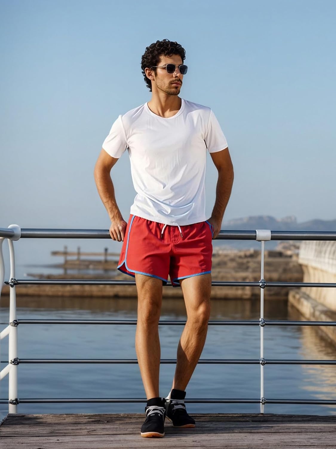SURF CUZ Mens Swim Trunks with Compression Liner 5" Swimming Trunks 5 Inch Retro Swim Shorts with Zipper Pockets