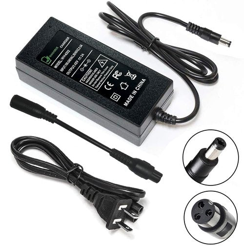42V 2A Charger for Scooter 36V Lithium Battery, Smart Power Supply for 36 Volt Li-on (8mm 3-Prong and 5.5mm DC Connector)