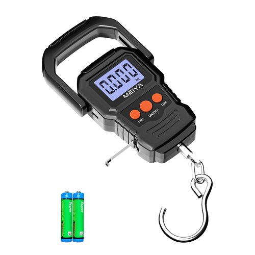 MEIYA Digital Fish Scale - Accurate LCD Display Up to 110lb/50kg | Essential Fishing Gear with Batteries & Hook