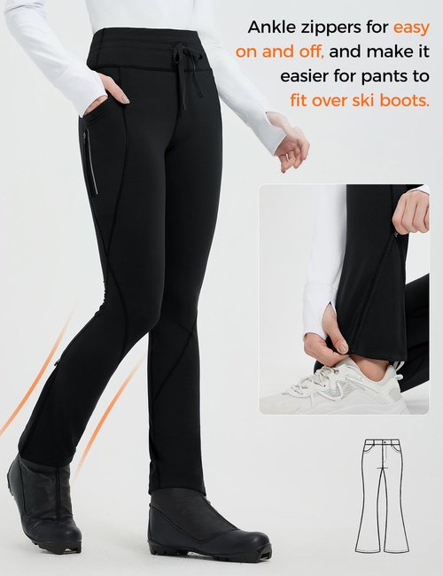 baleaf Fleece Lined Leggings for Women with Pockets Thermal Leggings High Waisted Waterproof for Cold Weather Winter Snow Pants Black M
