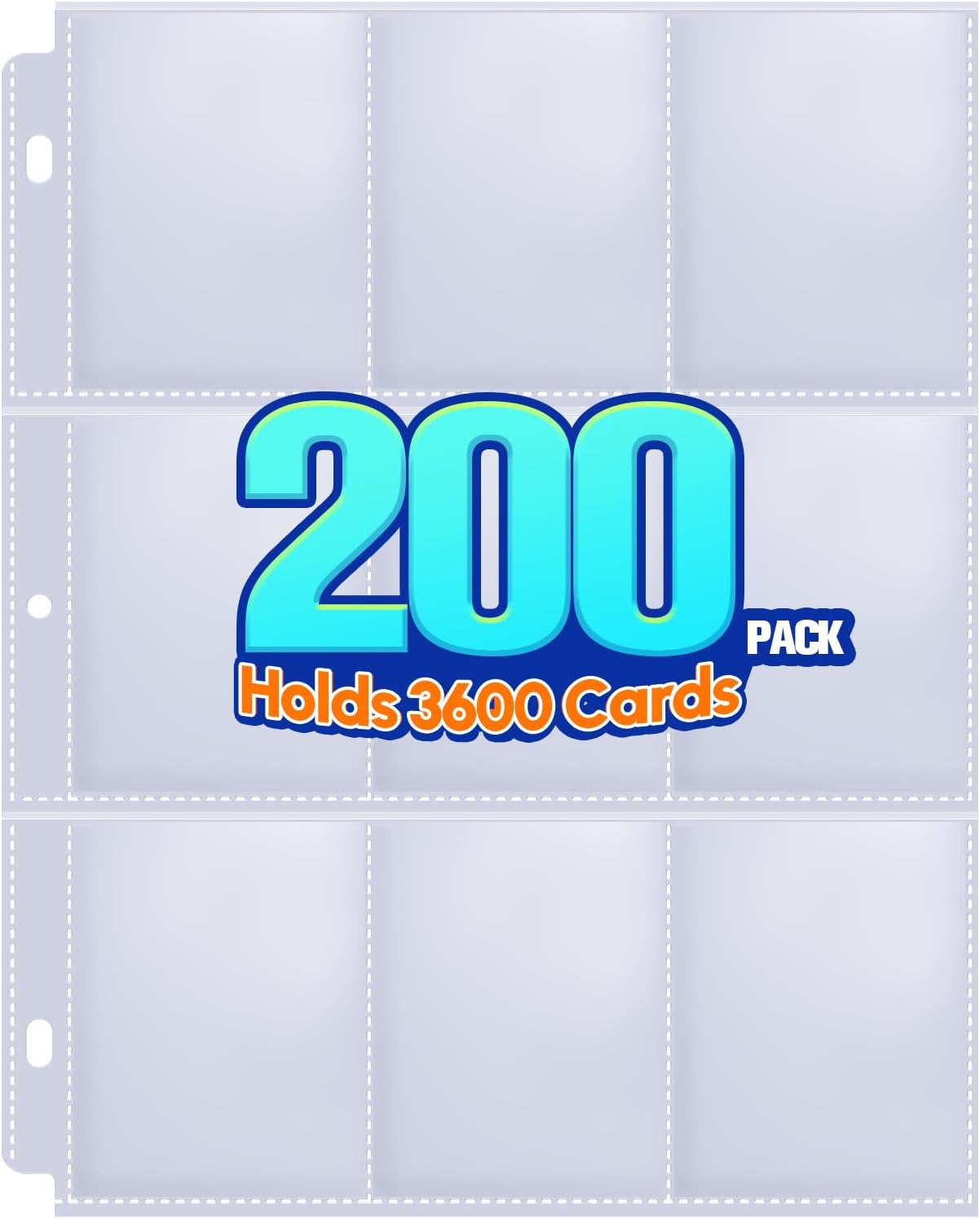 Skiennix 200-Pack Trading Card Sleeves - 9 Pocket Page Protectors for 3-Ring Binders | Ideal for Sports & Game Cards