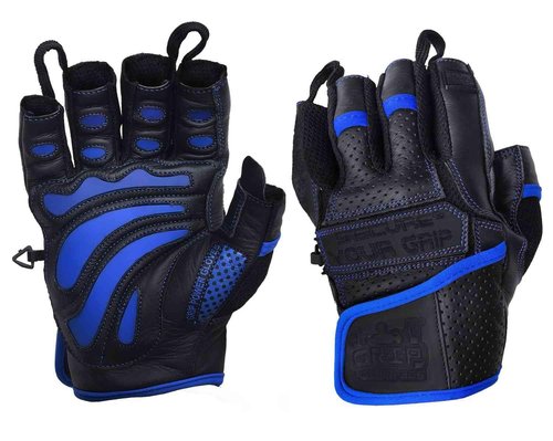 Elite Leather Gym Gloves – Grip & Comfort Design for Weightlifting, Powerlifting, Bodybuilding & Strength Training Workouts for Men & Women (Blue, Large)