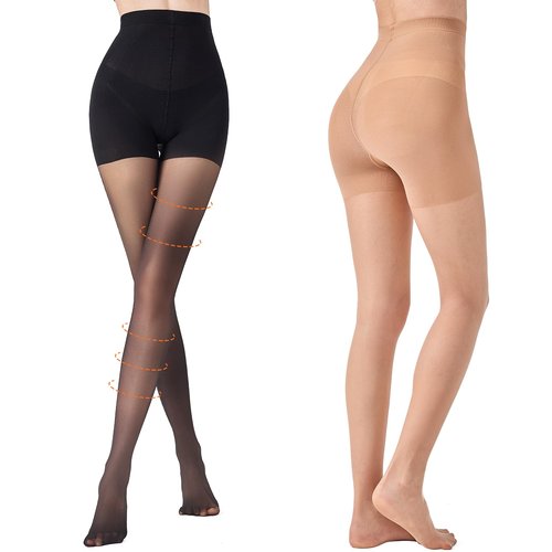 Aaronano 2 Pairs Compression Pantyhose for Women, 10-15mmHg High Waist Compression Stockings, 30D Shaping Tights For women